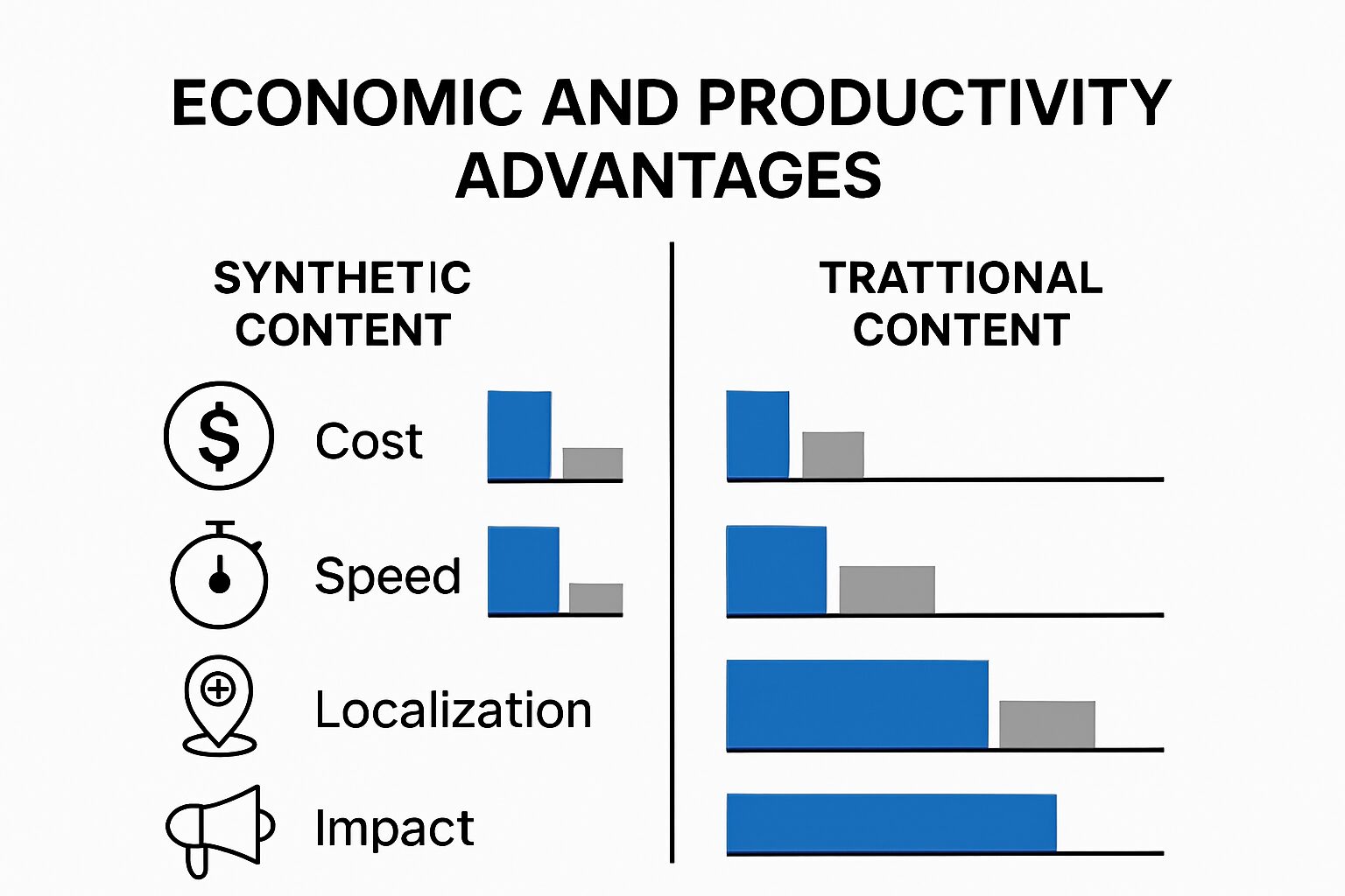 Businesses are experiencing significant economic benefits from synthetic content generation, which  highlights the unprecedented scalability and cost-effectiveness. Today, companies and creators can  produce customized content without traditional production constraints, dramatically reducing time and financial investments.